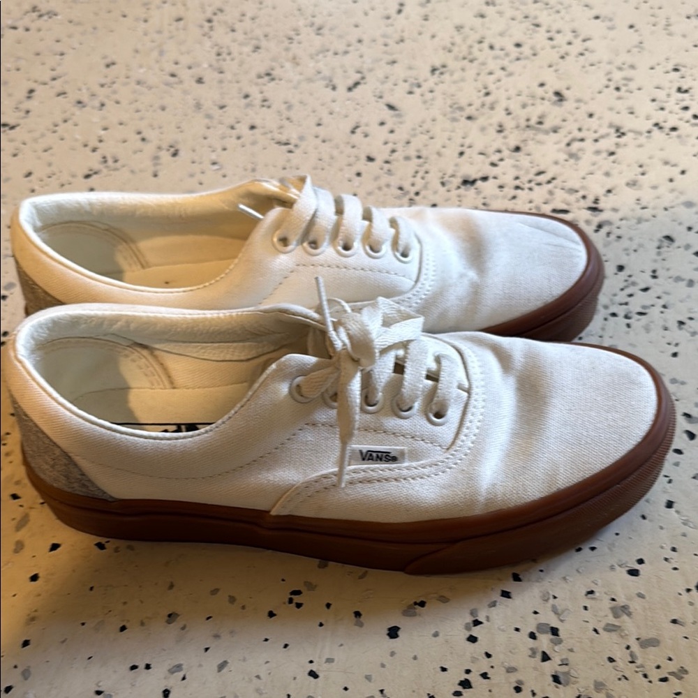 Vans White and Brown Canvas Sneakers